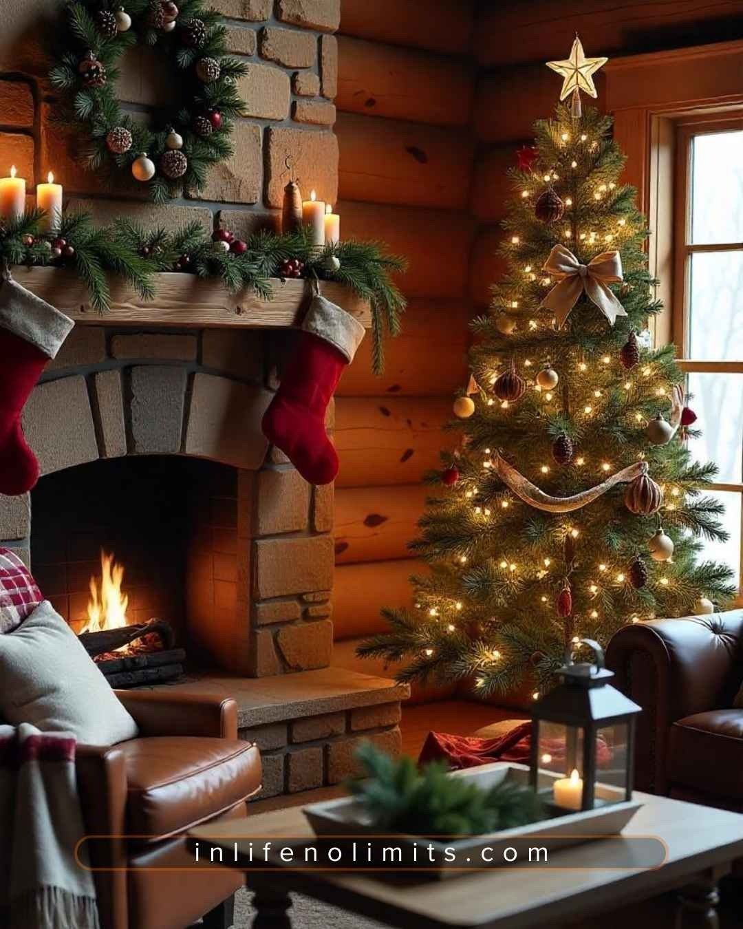 inlifenolimits-shoppingonabudget-12-jolly-christmas-decor-ideas-rustic-woodlands---fireplace-and-christmas-tree-AVLpZ6V9M5SvProR