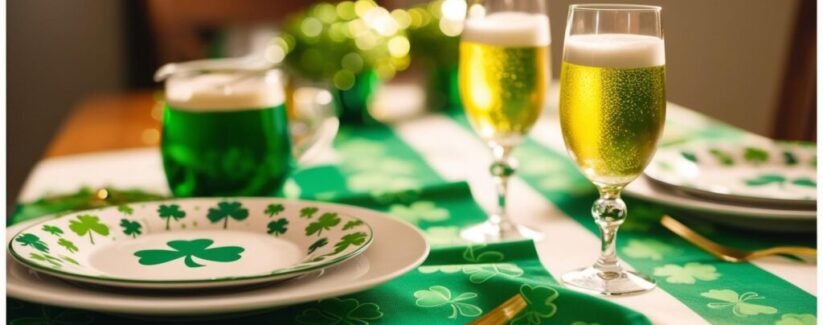Irish flag inspired table setting for aftteroon brunch on Saint Patricks day