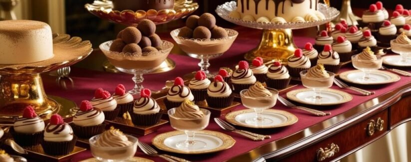 luxurious table full of Baileys inspired desserts. luxurious table full of Baileys inspired desserts.